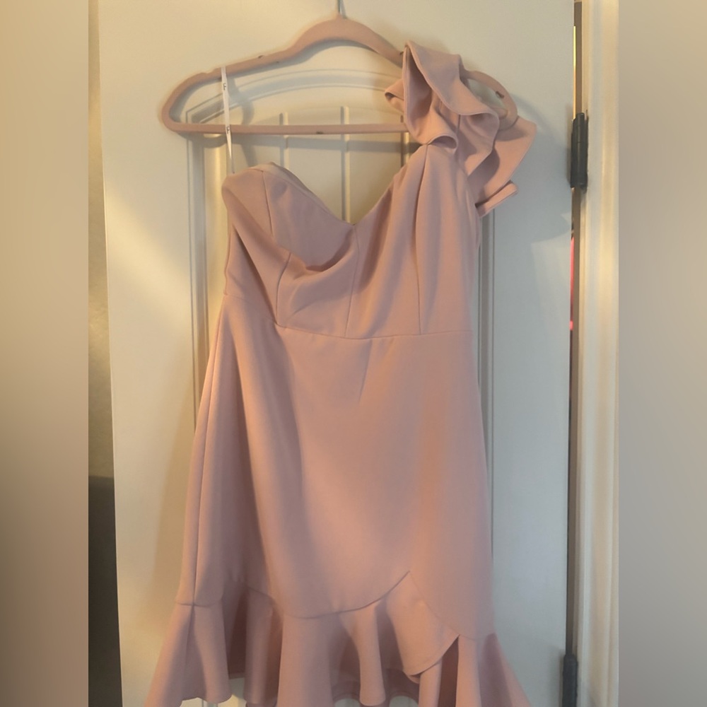 Lulu's Pink Asymmetrical Ruffled Cocktail Dress